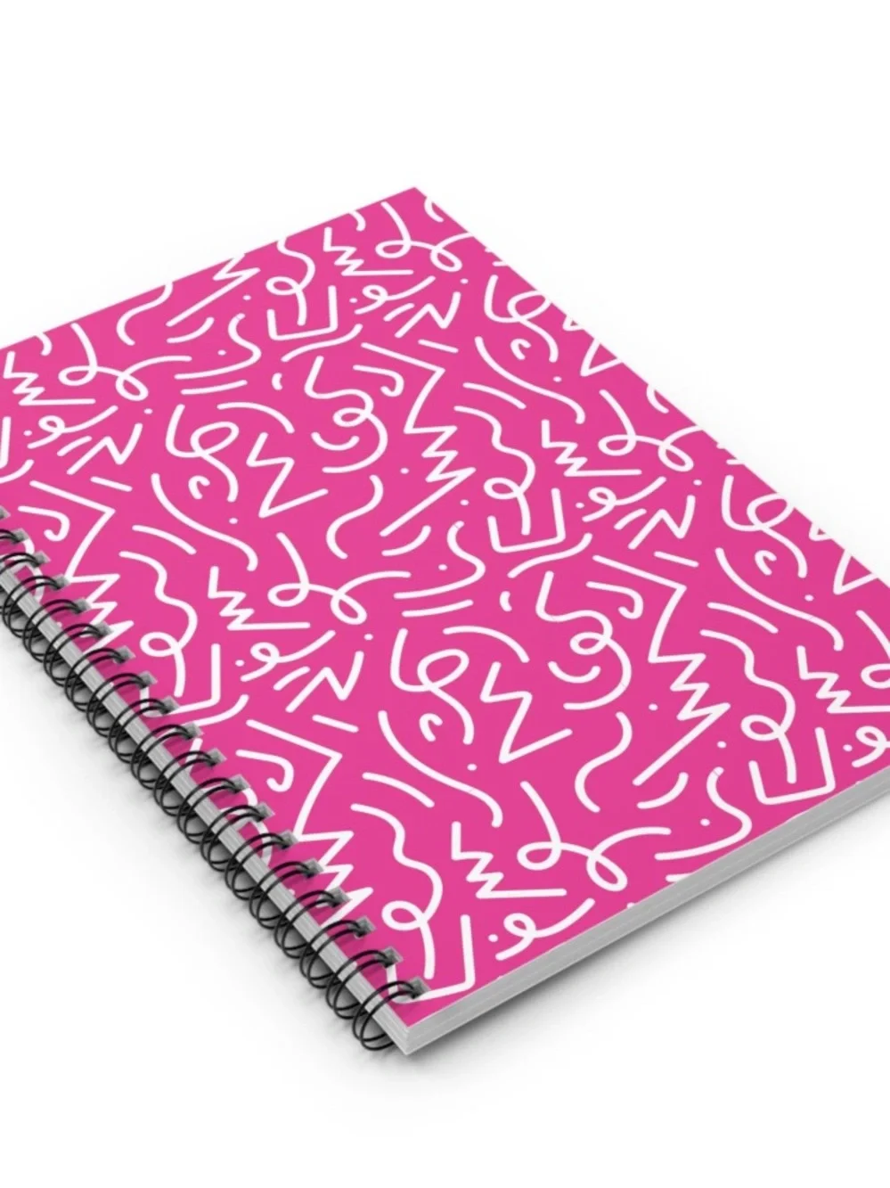 Brand New: Abstract Squiggle Notebook in Hot Pink & White | Spiral Ruled Journal